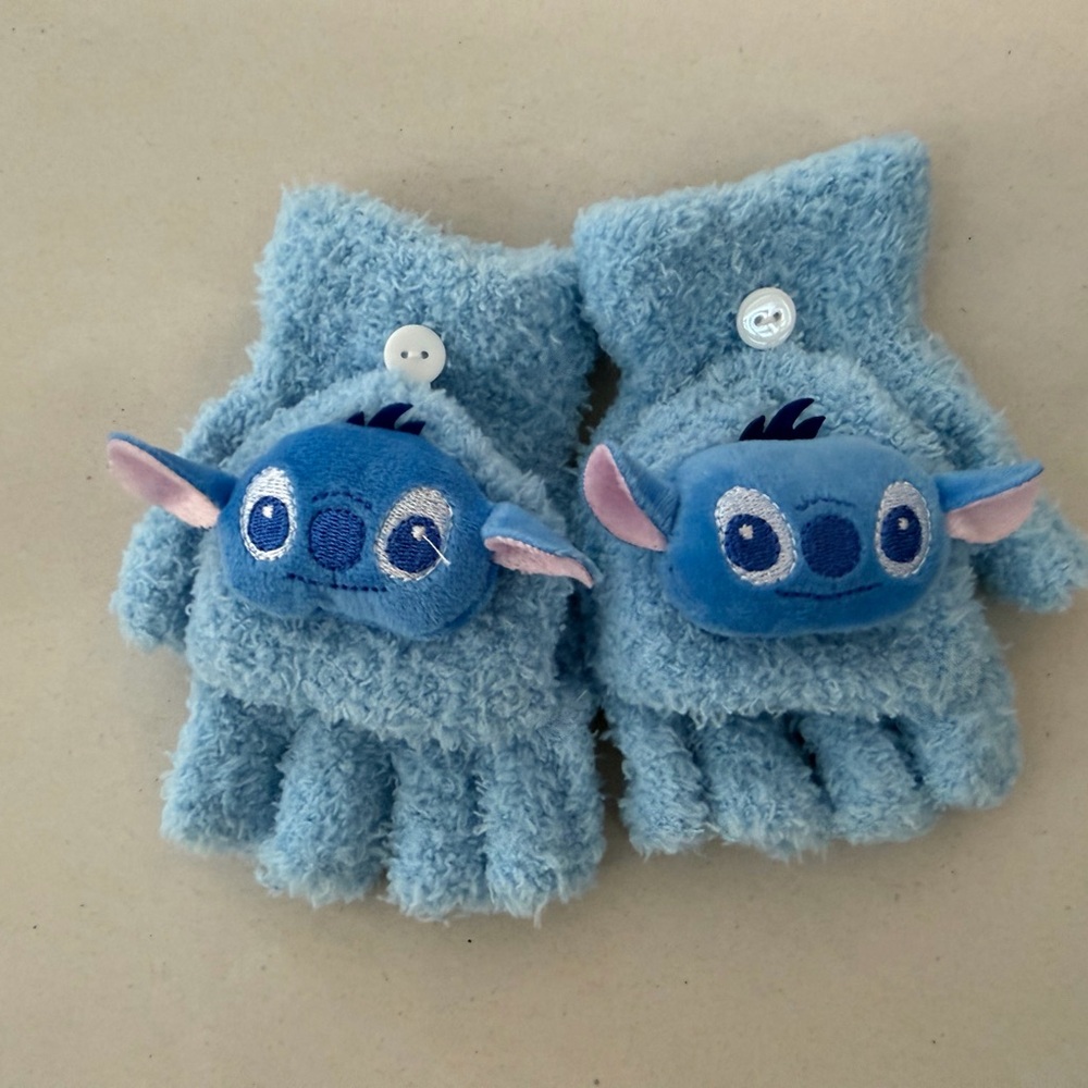 Disney Light Blue Plush Convertible Mittens with Character
